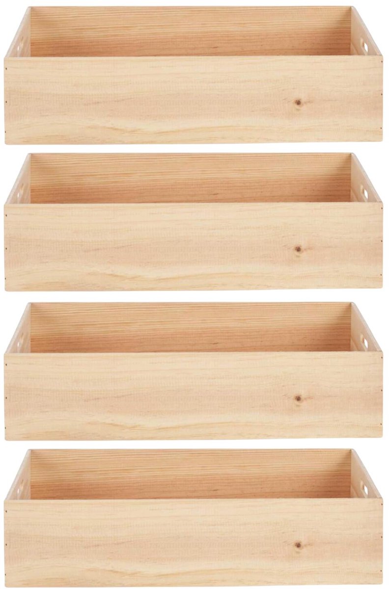 Home&styling opbergbox Praag - 4x - 60 x 40 x 14 cm - hout - natuurlijke look - opbergkist