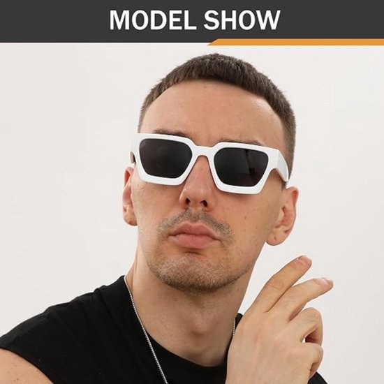 VHV Zonnebril vierkant - Zonnebrillen - Festival bril - Rave bril - Glasses - Dik montuur - Wit — afbeelding 2
