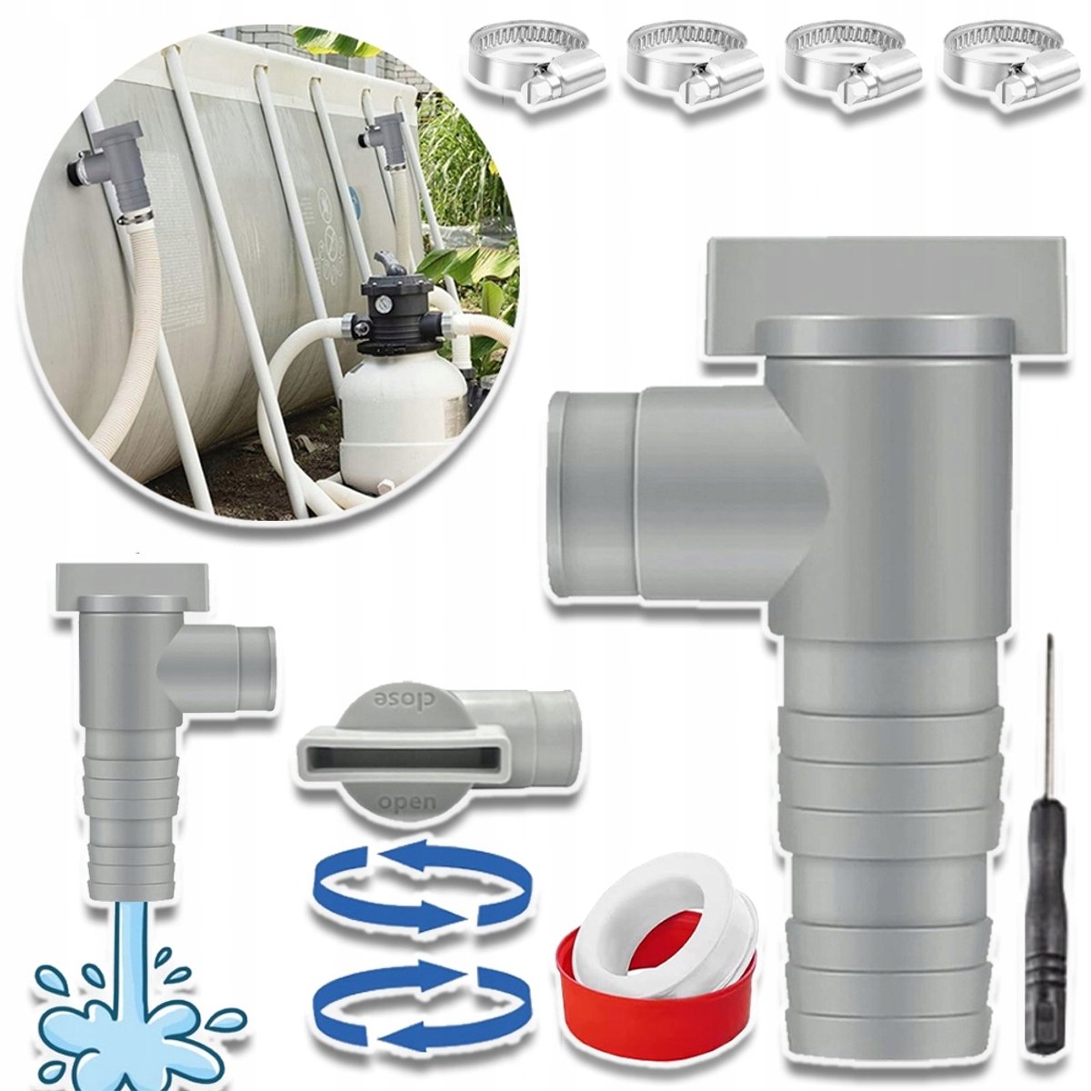 Zwembadafsluiterset 32 mm Afsluitklep Waterleiding Aansluiting Zwembadonderhoud Accessoires Zwembadleiding Regelsysteem
