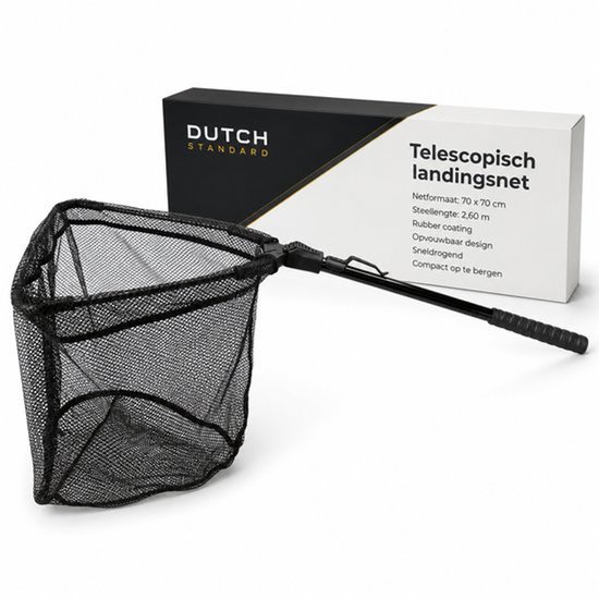 Épuisette télescopique pliable, 70 x 70 cm, avec revêtement en caoutchouc.