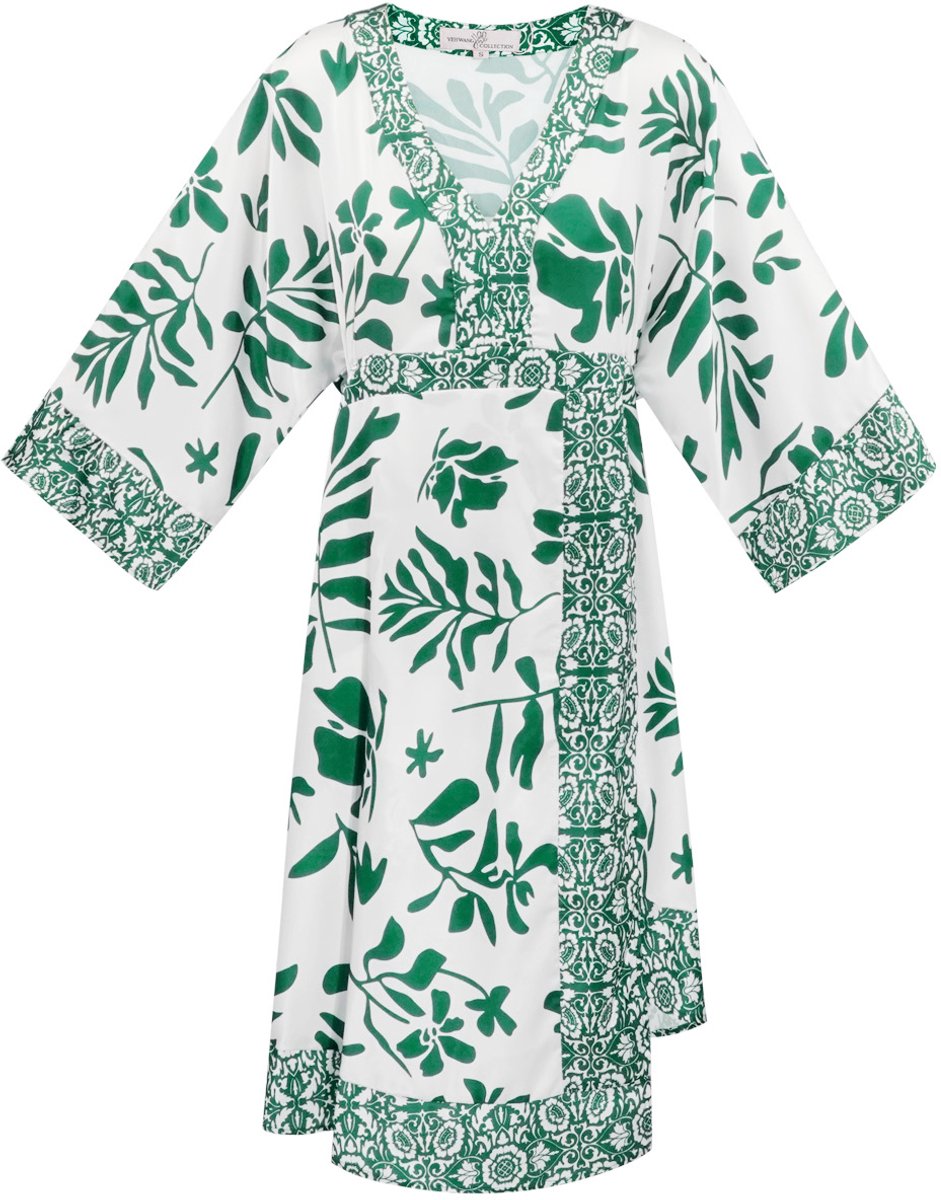 Bohemian Mini-Jurk met V-Hals en Flared Mouwen - Groen - Maat M