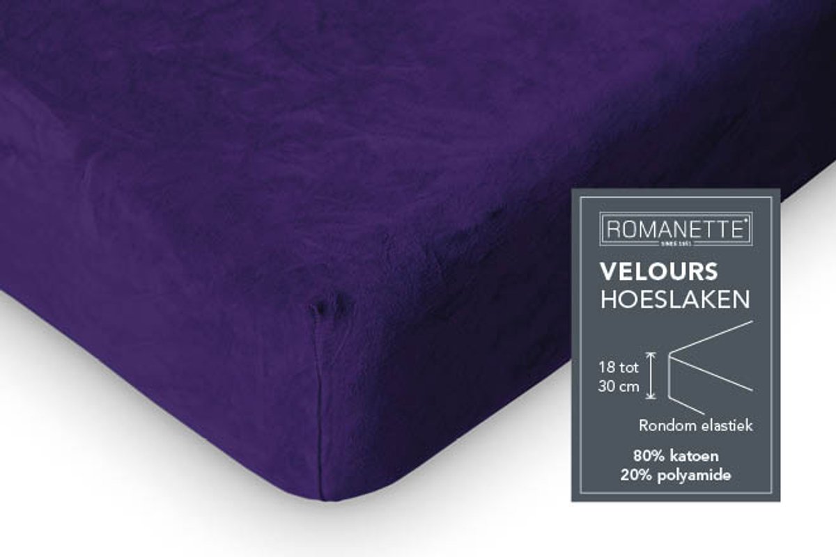 Romanette - Velours - Hoeslaken - Tweepersoons - 140/150x200/220 cm - Paars