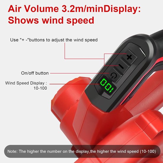 Accu Bladblazer - Elektrische Blazer Tuin - Tuinonderhoud Reinigen - Compatibel Milwaukee 18V - 3.5 m³/min - Rood — afbeelding 2