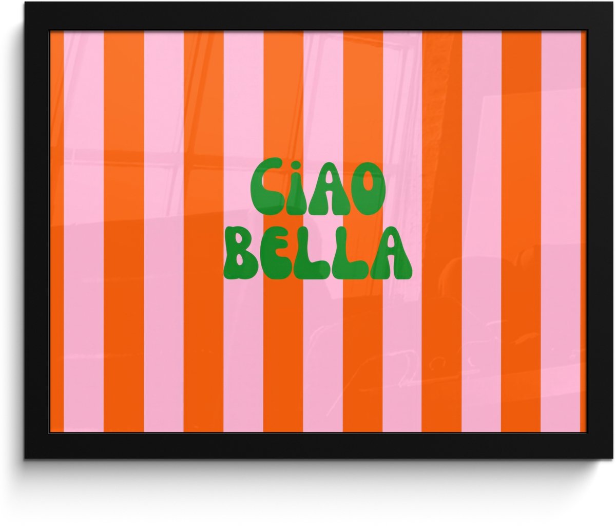 FrameYourWall Poster in lijst - Fotolijst 40x30 cm - Posters - Strepen - Oranje - Verticaal - Ciao bella - Posterlijst zwart - Decoratie - Wanddecoratie woonkamer - Muurdecoratie slaapkamer