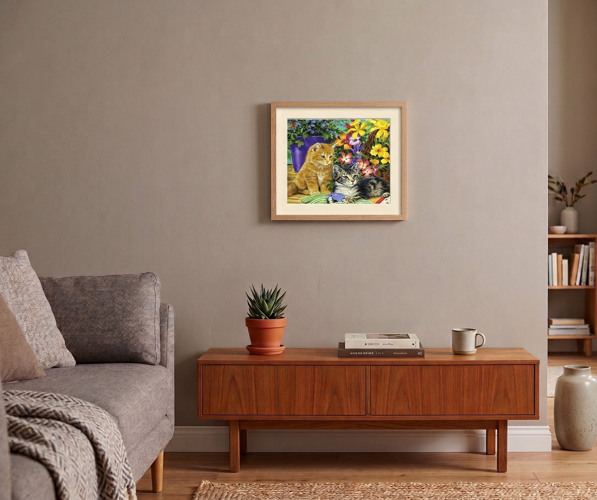 Diamond Painting - Katten tussen Bloemen voor Volwassenen - Diamant Painting Volledig Pakket - Ronde Steentjes - 30x30 cm - DIY 5D Diamanten — afbeelding 3