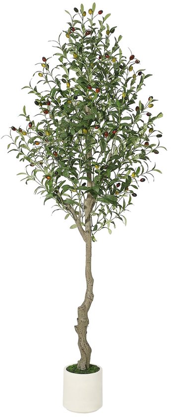 Olivier artificiel de 150 cm - olivier artificiel en soie avec mousse et pot de fleurs en bambou blanc - feuilles d'olivier réalistes grande plante artificielle pour la décoration intérieure et extérieure du jardin et du bureau