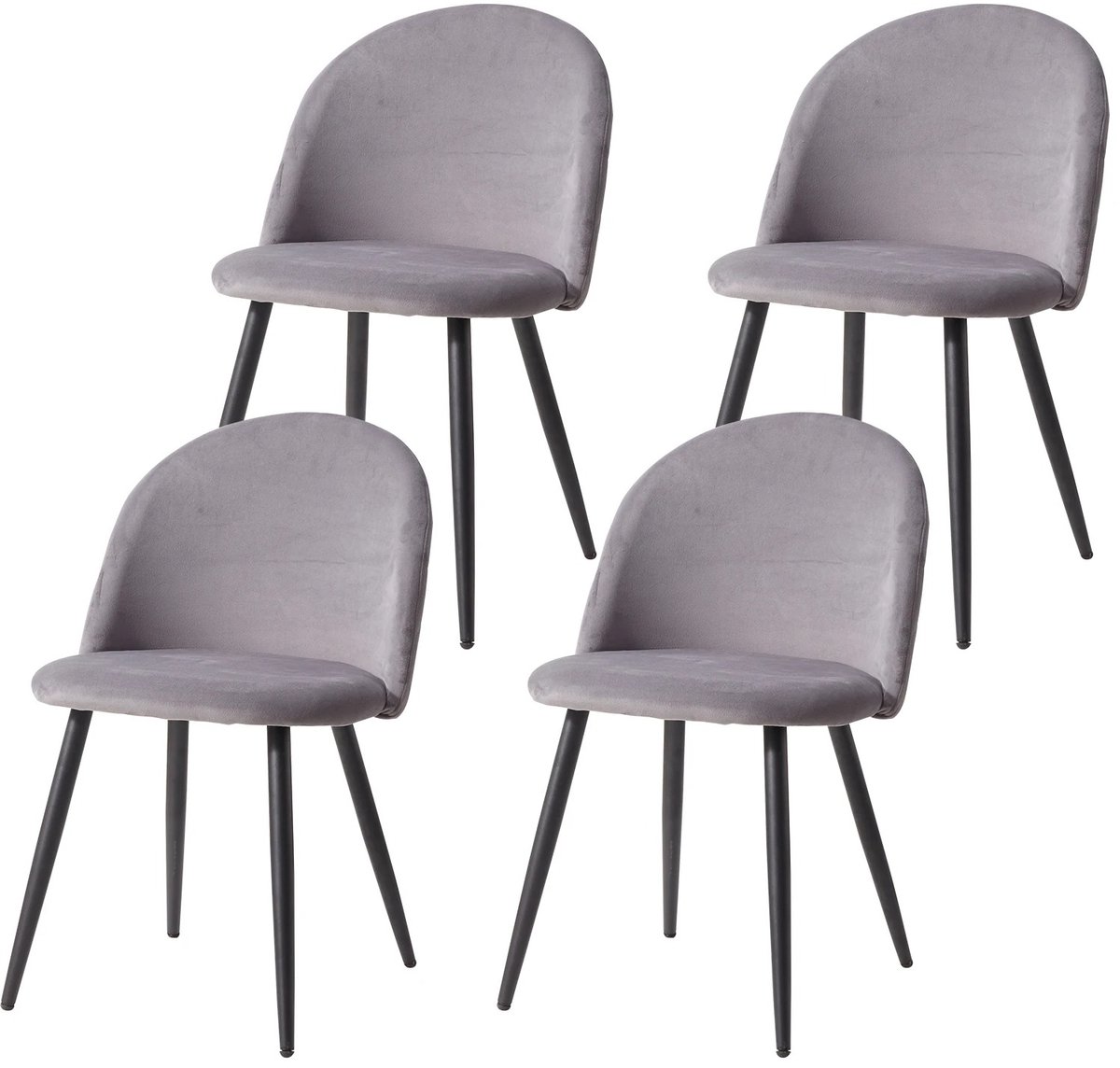 Questyr Eetkamerstoelen – Set van 4 – Fluweel Grijs – Comfortabele Designstoelen met Rugleuning – Metalen Frame – Scandinavische Eetkamer & Keukenstoelen
