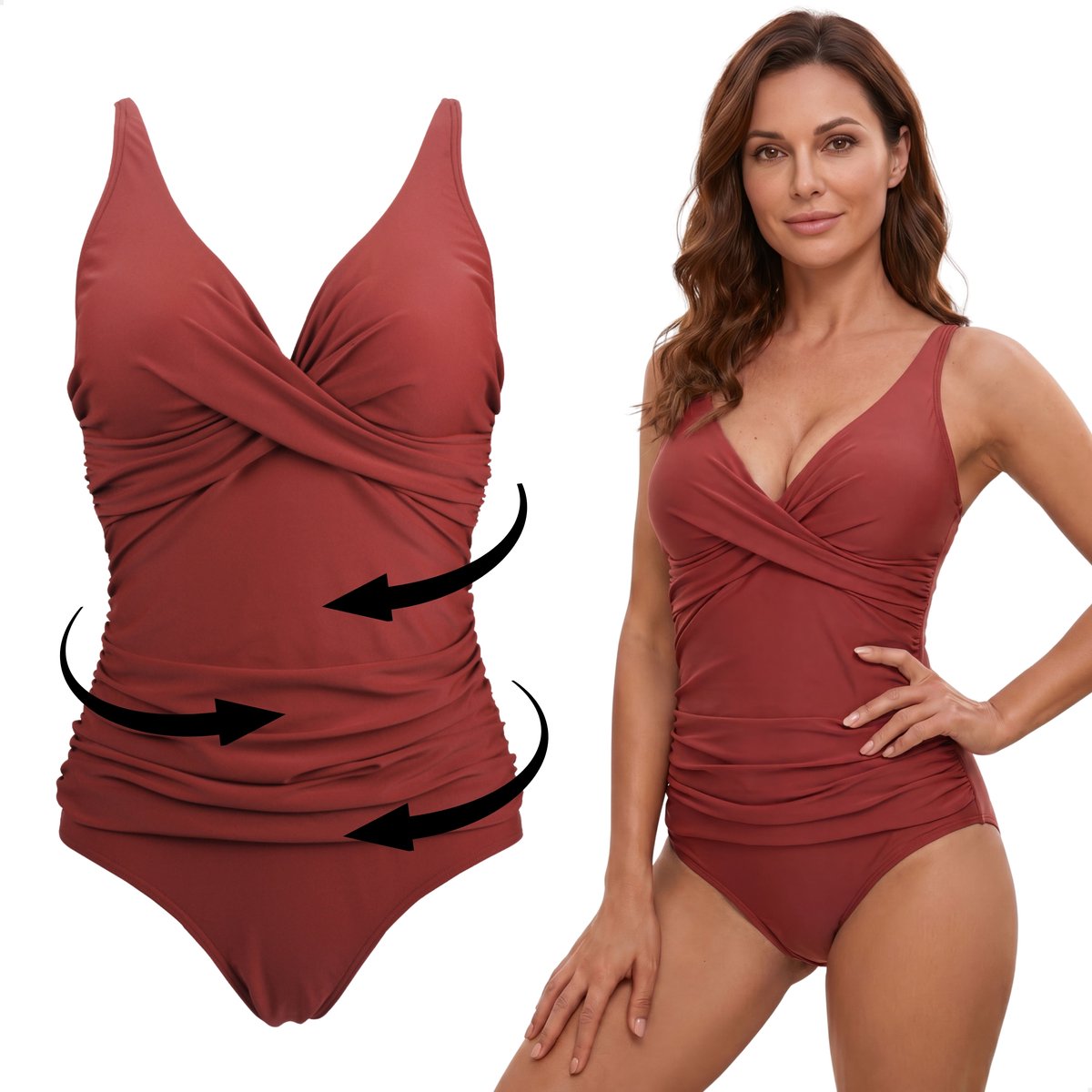 RENALUX - Corrigerend Badpak Dames met Verstelbare Bandjes - Shaping Badpak - Corrigerend Badpakken voor Dames - Rood - XS