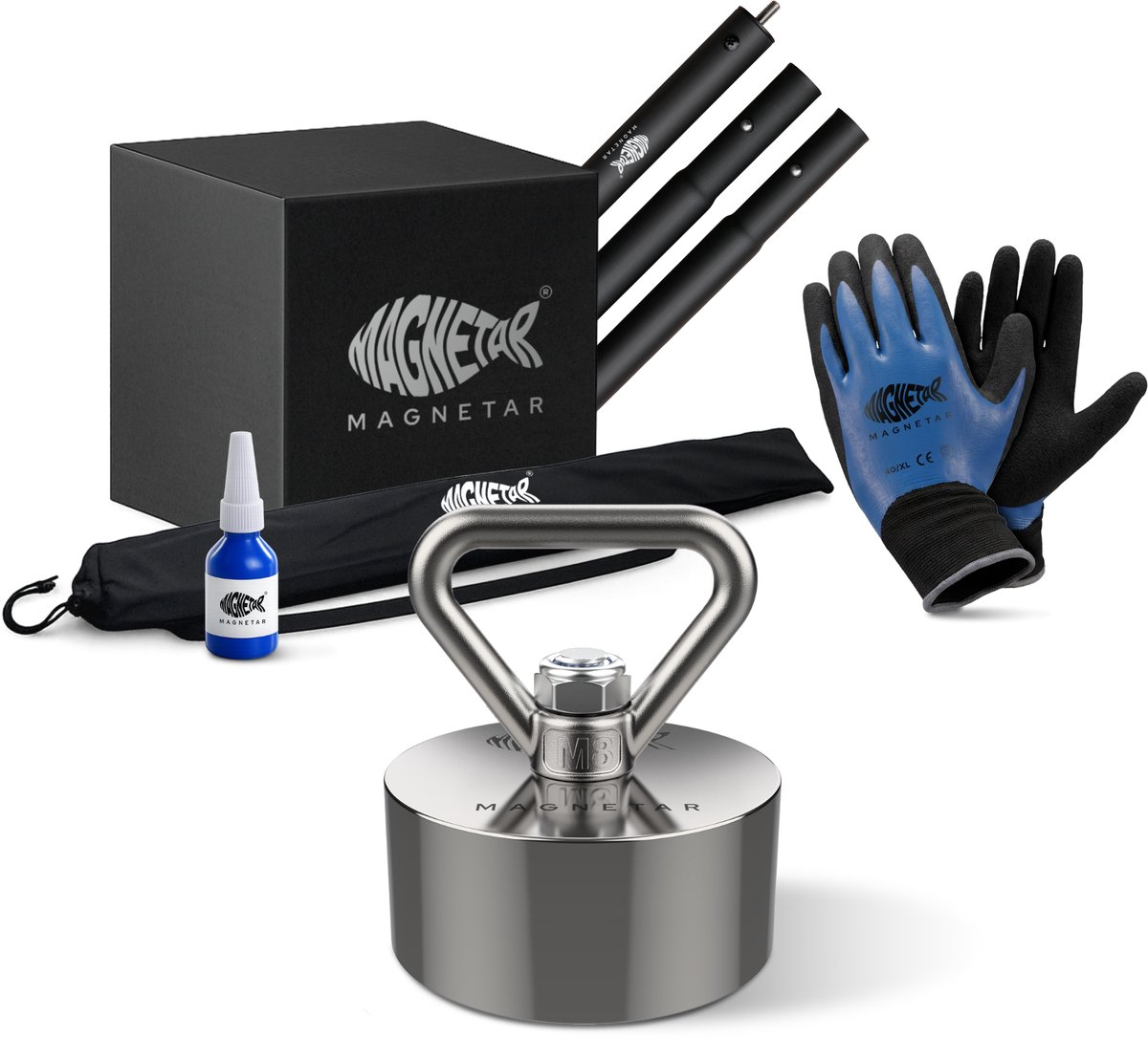 Magnetar Prikstok Pakket Easy - Vismagneet - Allround 360° 280kg Magneet - Handschoenen - Magneetvissen