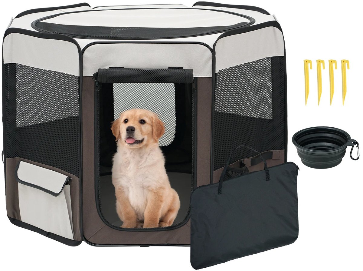 Geargalaxy Hondenbench - Huisdierbox - Opvouwbare Bench - Kennel - Reisbench - Draagbare Hondenkooi - Puppybench - 91x91cm - Grijs