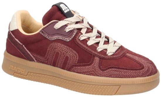 Bordeauxrode Marutil snekers met beige veters en een bruine zool. Gedetailleerd met subtiele M-logo's.