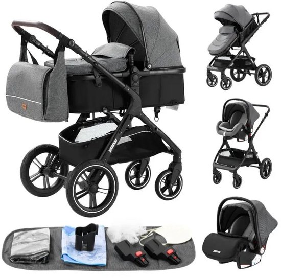 Luxe 3-in-1 Kinderwagen met Autostoel en Reiswieg