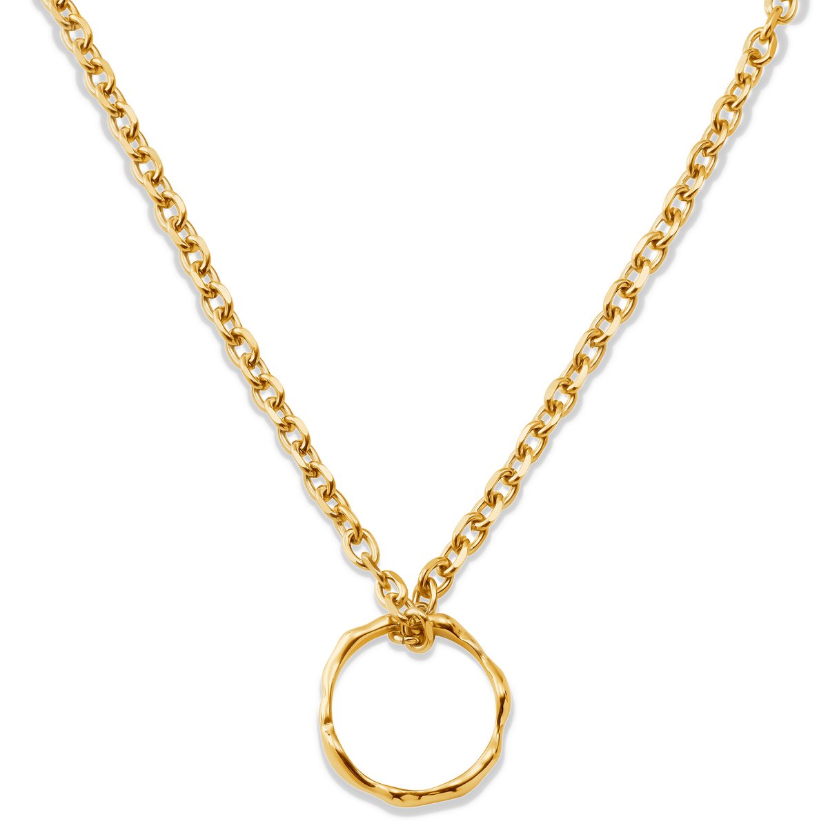 Molten | 4 mm goudkleurige roestvrijstalen ketting met golvende ringhanger