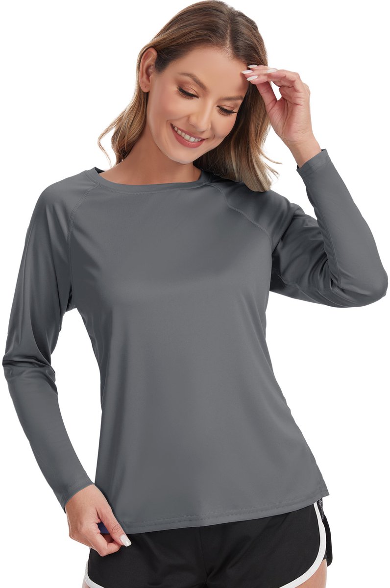 Dames Rash Guard Zwemshirt met Lange Mouwen Surfshirt Tops Badpak Grijs S