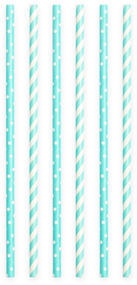 200 Papieren Rietjes Babyblauw Gestreept & Gestipt - 6mm x 197mm - Voordeelverpakking (200 stuks) - Kraamfeest, geboorte jongen & babyshower