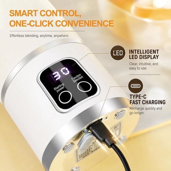 Mini Blender - Persoonlijke Blender - Smoothies Maken - Draagbaar Compact - 400 ml - Wit van MINI — afbeelding 4