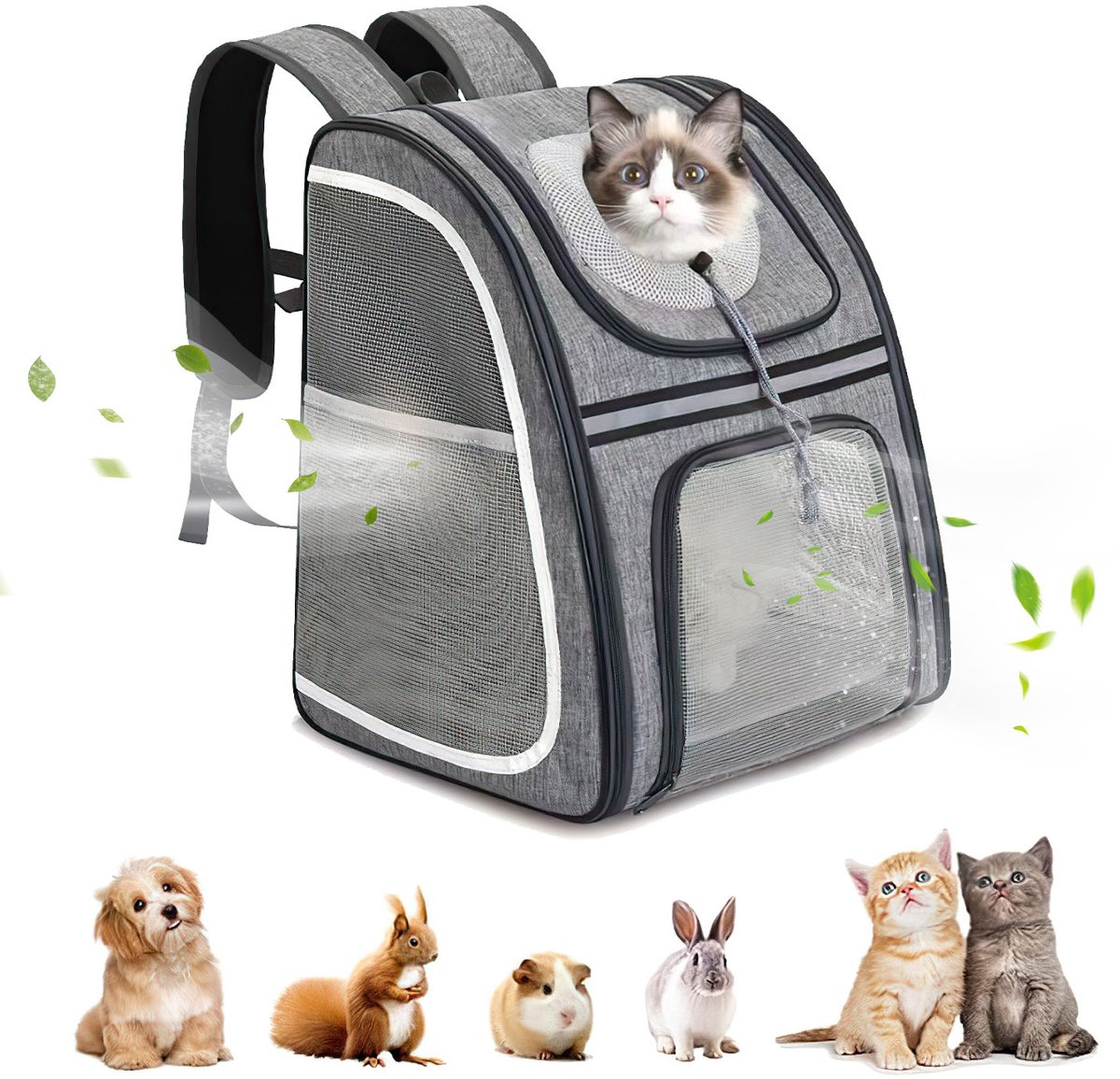 Opvouwbare Kattenrugzak - Ademende Draagtas voor Katten - Huisdieren Reistas - Grote Capaciteit - Katten Transporttas - Opvouwbaar - Grijs - Tot 8kg