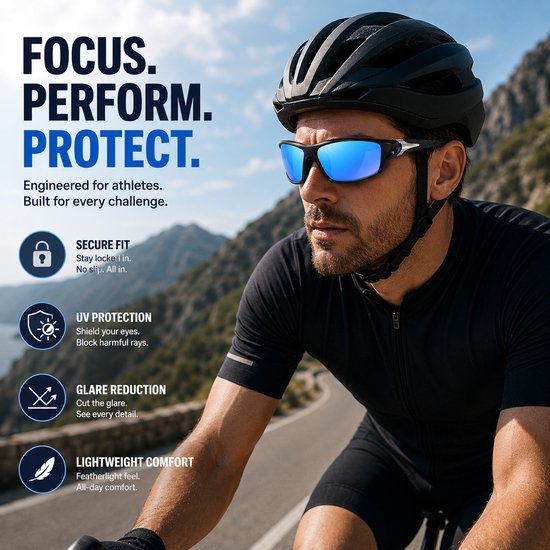 Gepolariseerde Sportzonnebril voor Heren - UV400 Bescherming Fietsbril en Hardloop Zonnebril - Ultralichte Visserszonnebril met Antislip PC Montuur - Inclusief Brillenband en Etui - Blauwe kwik — afbeelding 2
