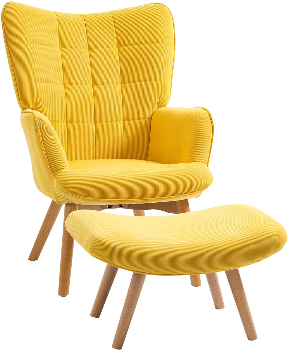 Afmetingen 72x80x101cm Geel Relaxstoel Loungestoel Oorfauteuil met Voetenbank Armleuningst