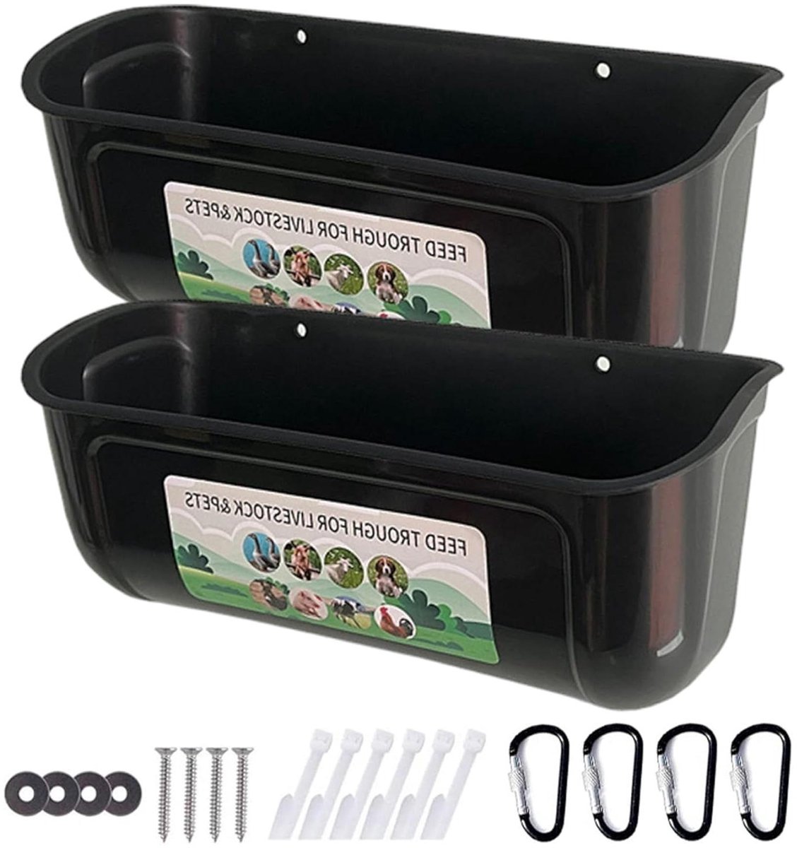 Voederbak Set - Kip Eend Voeder - Voeding Vee - 3 Installatie Opties - 2 Stuks 30cm - Zwart