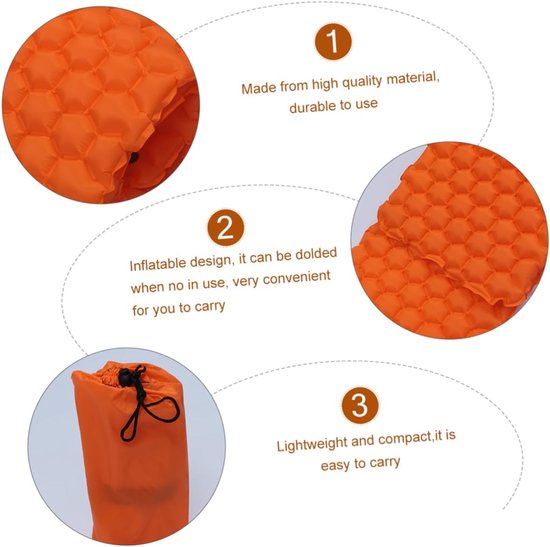Luchtbed Slaapmat - Kampeer mat - Buiten slapen - Lichtgewicht en compact - 192x58x6cm - Oranje — afbeelding 5