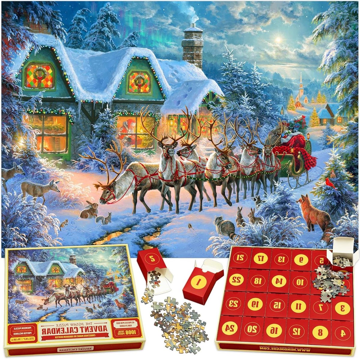 Legpuzzel Adventskalender - Kerst Puzzel - Gezellig Wachten - 24 Dagen Puzzelen - 1008 Stukjes - Meerkleurig