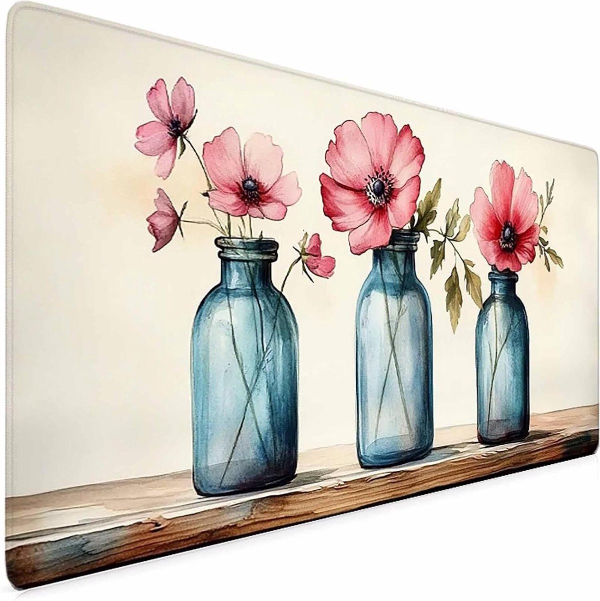 XXL Muismat - Bureauonderlegger - Werkplek Decoratie - Waterdicht Glad Oppervlak - 100x50 cm - Roze Bloemen