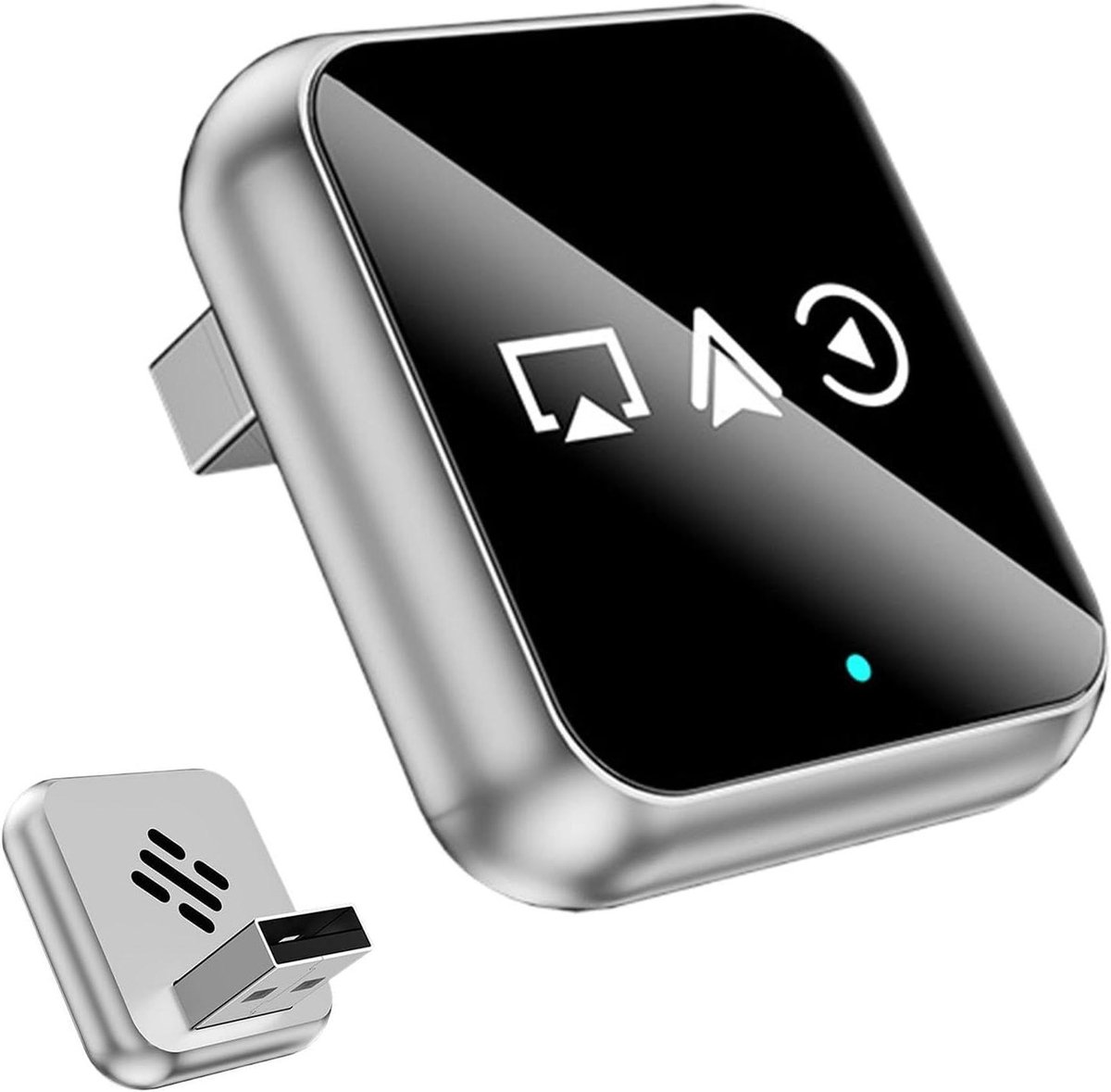 Draadloze Auto Adapter - Scherm Spiegeling - Reizen Onderweg - Plug en Play - 2.8 x 2.5 cm - Zilver