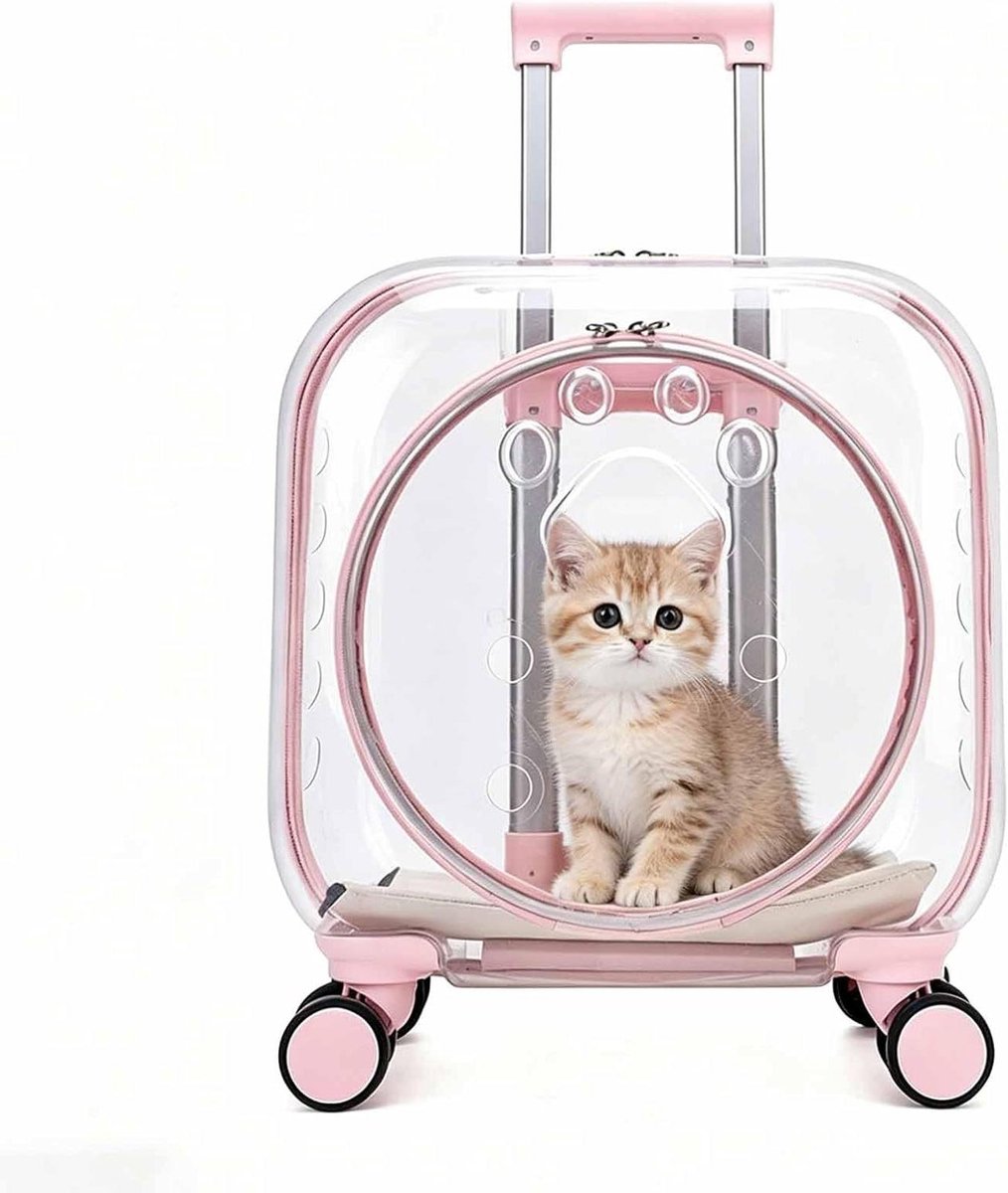 Huisdier Draagbox - Reis Koffer - Veilig Vervoer - Met Wielen - 40x27x45 cm - Roze