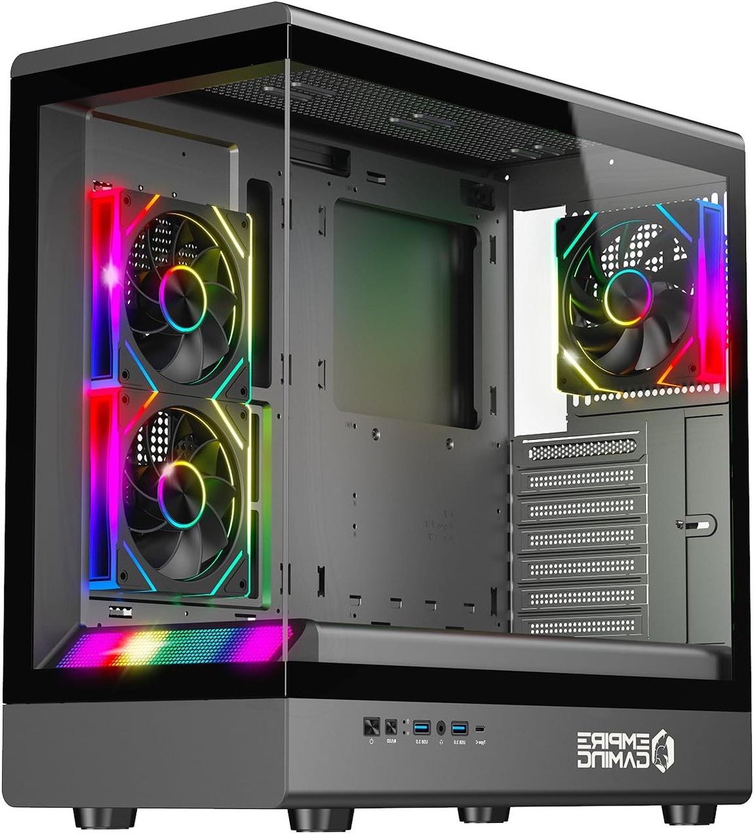 PC Behuizing - Midi Tower - Gaming Setup - Gehard Glas - 46 cm Hoog - Zwart