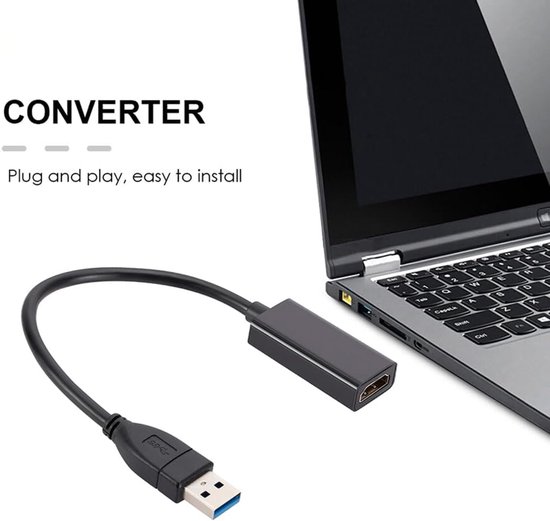 USB naar Adapter - Video Converter - Extra Monitor - Plug and Play - 1080P HD - Zwart — afbeelding 5