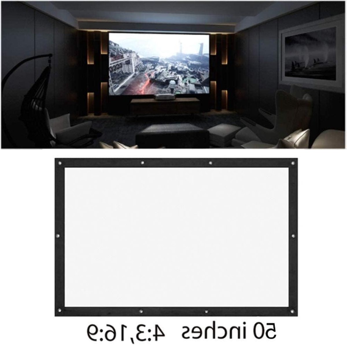 Projectiescherm - Filmscherm Doek - Home Cinema - Wasbaar Materiaal - 50 Inch 16:9 - Wit