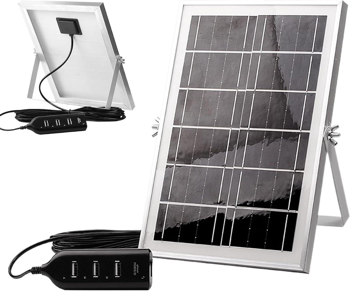 Zonnepaneel Oplader - Draagbare Energie - Kamperen en Reizen - Vier USB Poorten - 25 x 17 cm - Meerkleurig