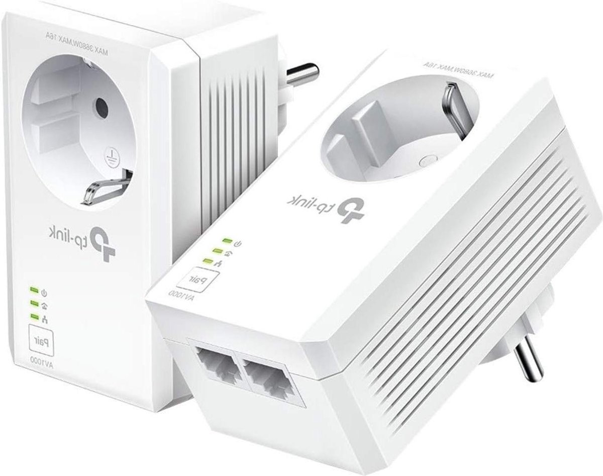 Netwerkadapter Kit - Powerline Adapters - Stabiel Internet - Met Geïntegreerd Stopcontact - 1000 Mbit/s - Wit