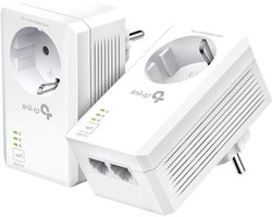 Netwerkadapter Kit - Powerline Adapters - Stabiel Internet - Met Geïntegreerd Stopcontact - 1000 Mbit/s - Wit
