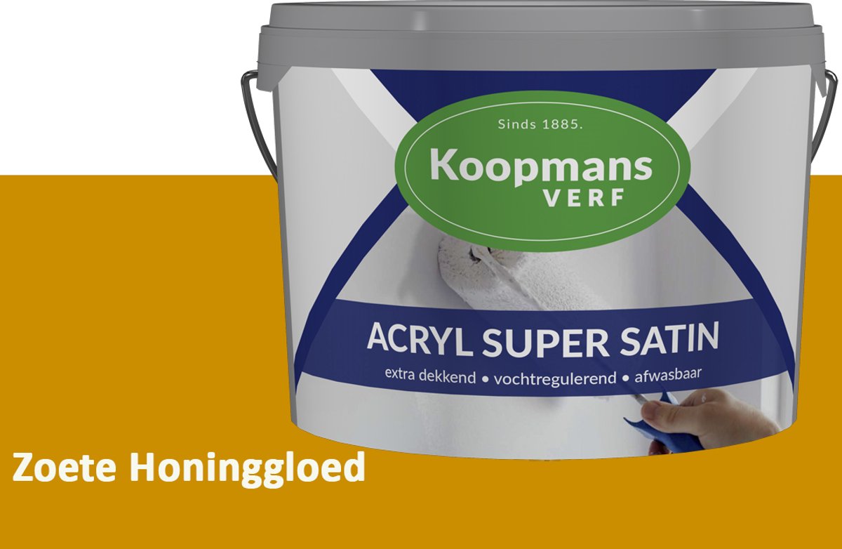 Koopmans Acryl Super Satin Zijdeglans Muurverf – Reinigbare Binnen- en Buitenverf voor Muren & Plafonds – Zoete Honinggloed – 10 l