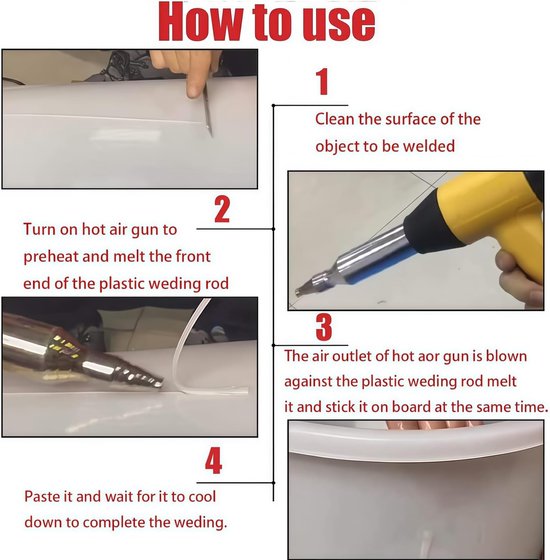 Kunststof Lasstaven - Zweetstokken Lassen - Plastic Reparatie - Verschillende Materialen - 100 Stuks - 4 Kleuren — afbeelding 5
