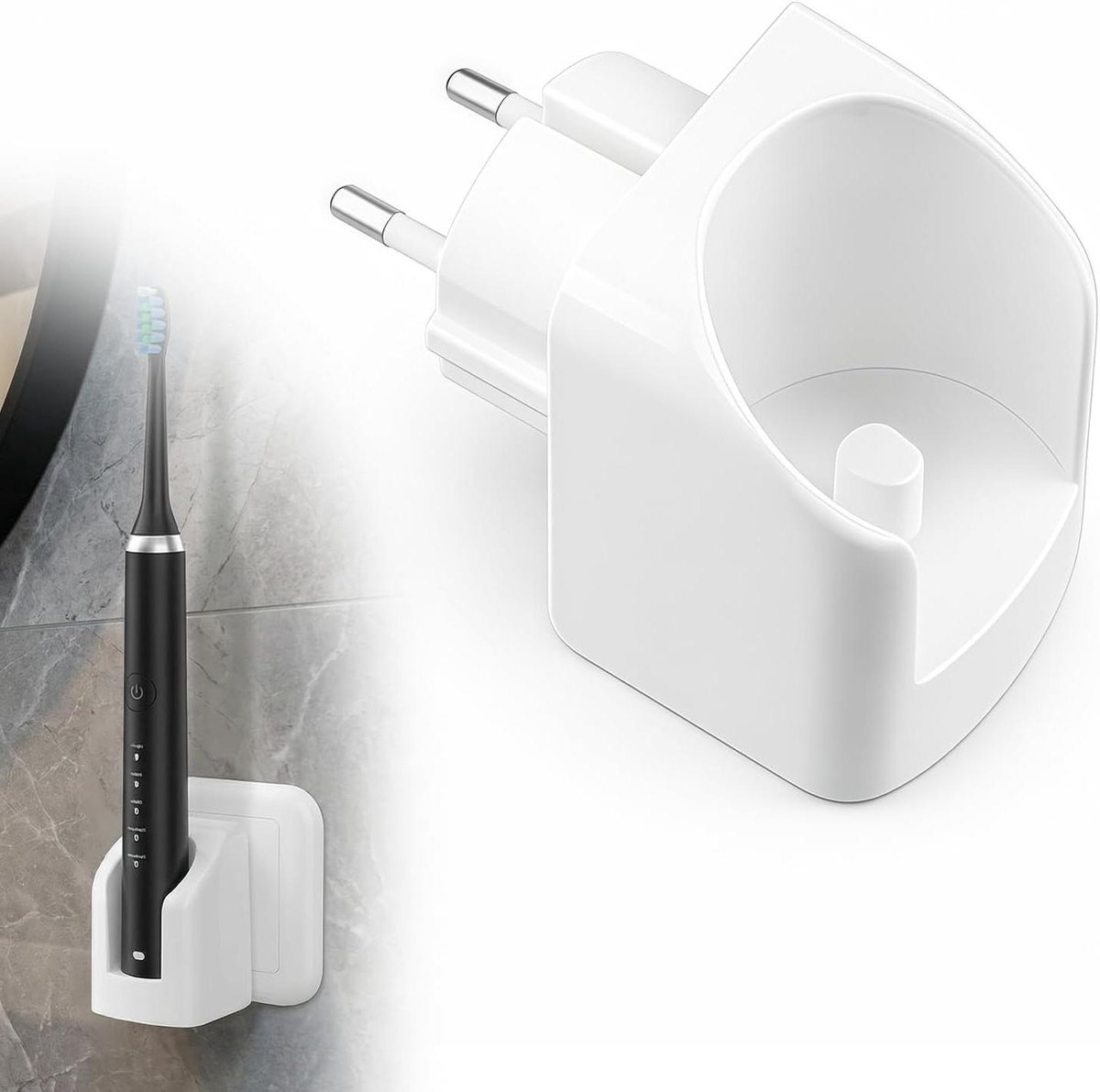 Elektrische Tandenborstel Oplader - Wand Oplaadstation - Mondhygiëne Ondersteuning - Brede Compatibiliteit - EU Stekker - Wit