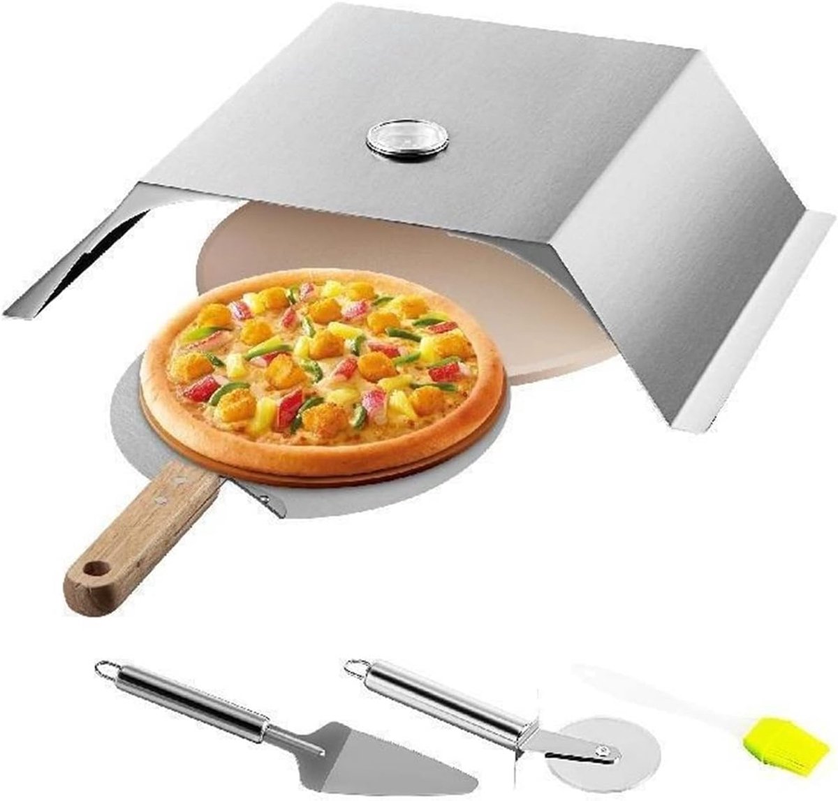 Pizza Oven Kit - Bakoven Set - Buiten Koken - Snelle Pizza Bak - 48x35x17 cm - Zilver
