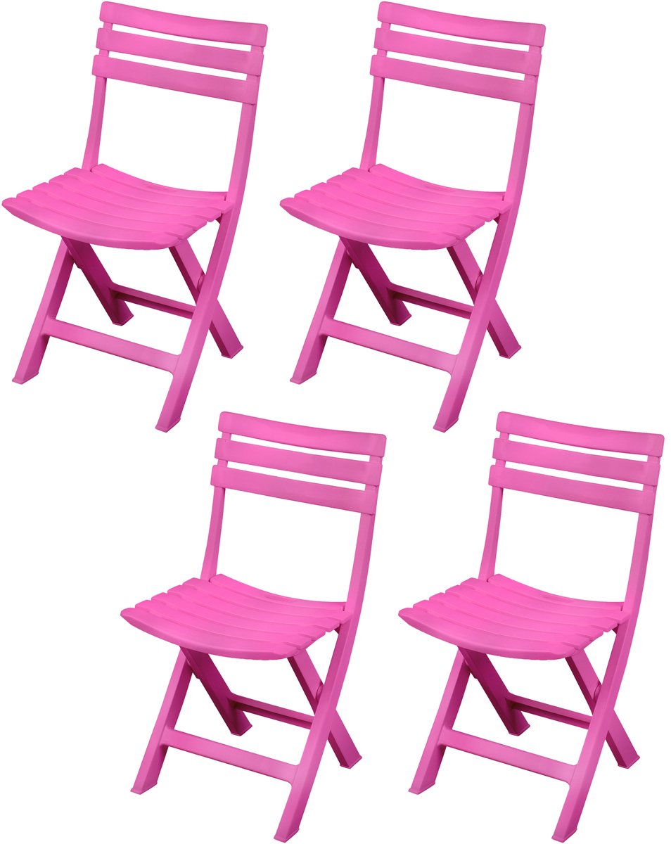 Sunnydays Klapstoel voor buiten/binnen - 4x - roze - 41 x 79 cm - stevig kunststof - Bijzet stoelen