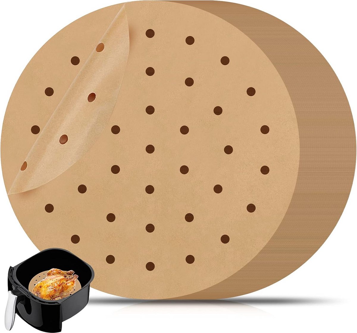 Geperforeerd Bakpapier Vellen voor Airfryer - 100 Stuks - Non-stick Luchtfriteuse Inzetstukken 20 cm