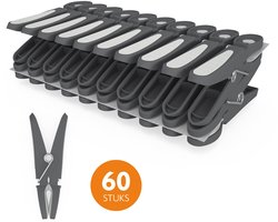 LaundrySpecialist Wasknijpers soft grip - Grijs/wit - 60 stuks - extra lang en stevig - wasknijpers plastic - wasknijpers kunststof - gekleurde knijpers