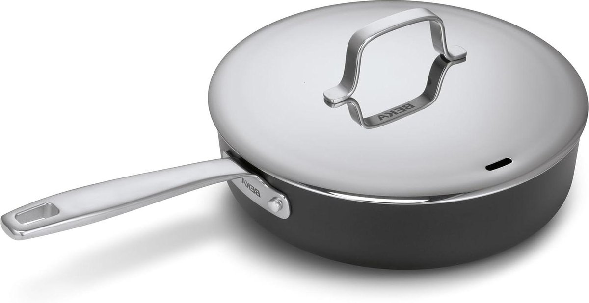Hapjespan met deksel - Sauteerpan koekenpan - Gelijkmatig koken - 20% extra braadoppervlak - 24 cm - Zwart