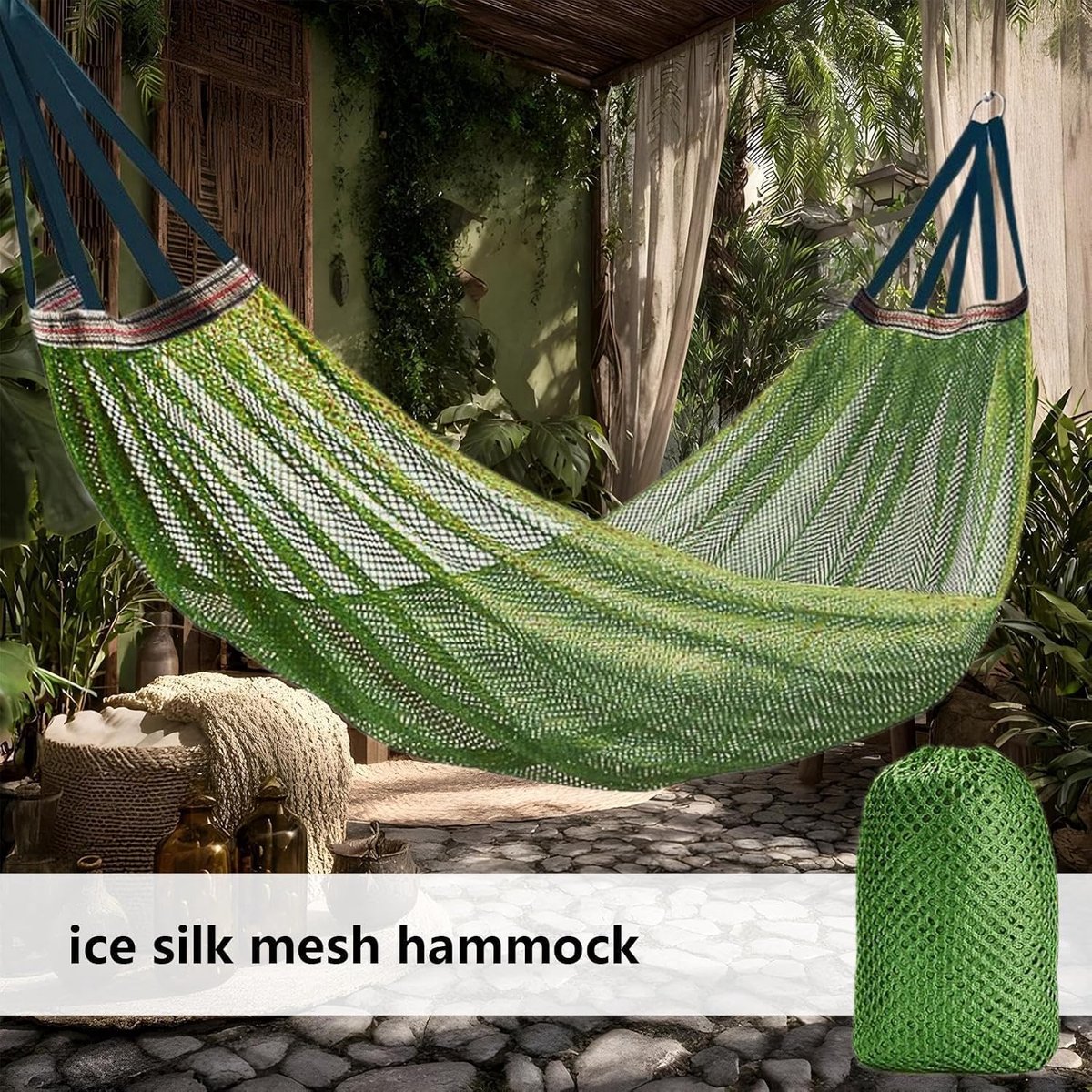 Camping Hangmat - Stof Swing - Buiten Ontspannen - Ademend Koelweefsel - 260x130 cm - Legergroen