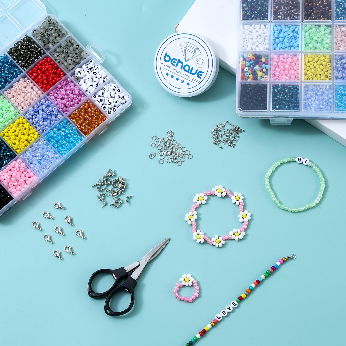 Behave Glaskralen & Smiley Set Deluxe — 7.512 Kralen — Glaskralen 4 mm + Smileys 7 mm + Rijgdraad — afbeelding 5