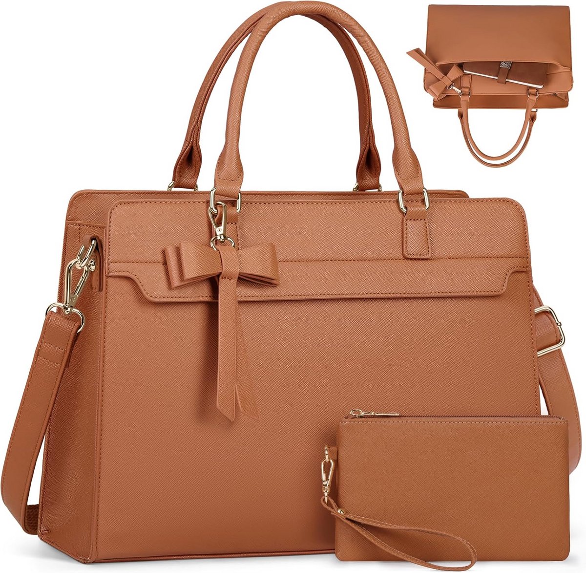 Leren Laptoptas 15.6 Inch voor dames met losse clutch