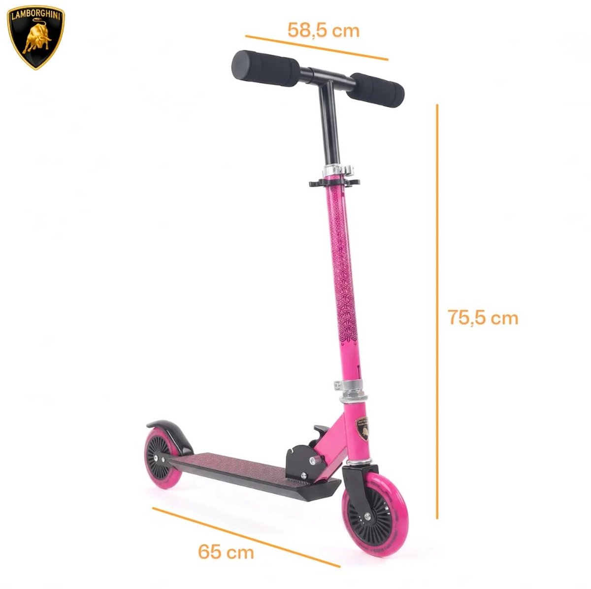 Lamborghini Step 3 tot 7 jaar – Officieel Gelicentieerde Stuntstep met Verstelbaar Stuur & Voetrem – Opvouwbare Kinderstep met Anti-slip Deck & Zachte Gripwielen – Roze — afbeelding 2