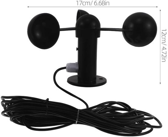 Windsnelheidsmeter - Windmeter - Meteorologische meting - 360 graden meting - 10 meter kabel - Zwart — afbeelding 2