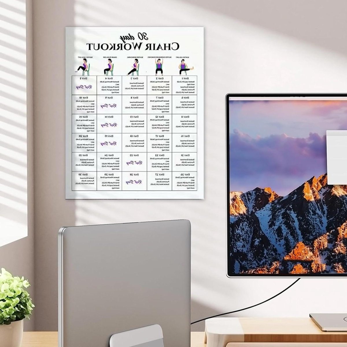 Fitness Poster - Oefengrafiek - Thuis Trainen - Stoel Oefeningen - 30 Dagen Plan - Meerdere Afbeeldingen