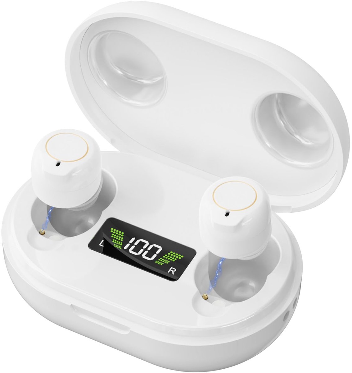 carmdering - Hoortoestel - Digitale Oordopjes - Versterker - 3,2 gram per stuk, 35 uur batterij - 4 volumeniveaus, 3 luistermodi - Met oplaadcase en LED-display - Touch bediening - Wit - Voor ouderen en slechthorenden